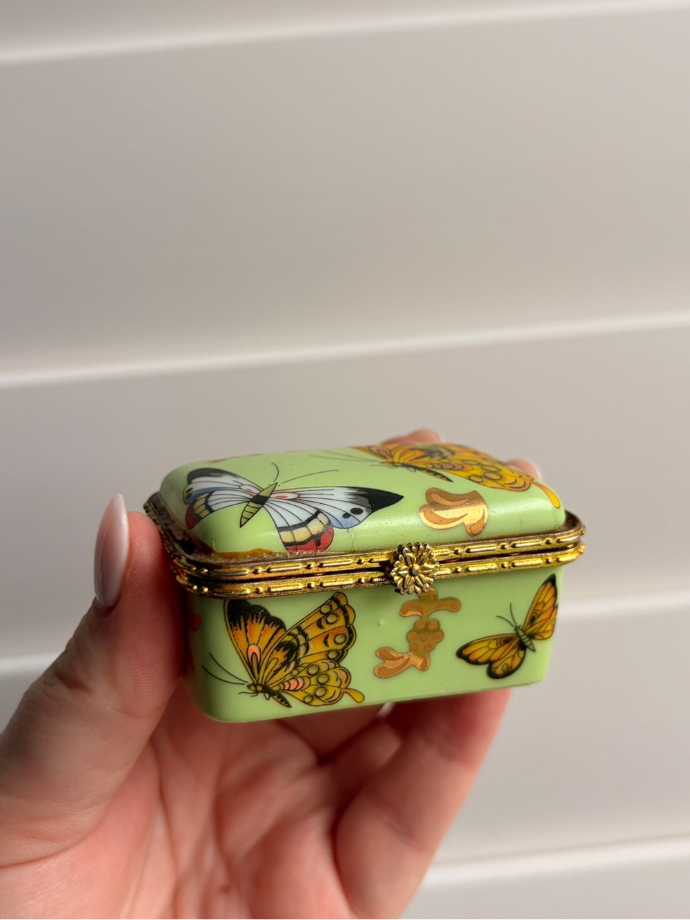 Green Butterfly Limoges-Style Trinket Box